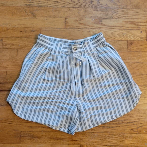 NWT Madewell Linen-Blend Curved-Hem Shorts in Stripe - Picture 2 of 2